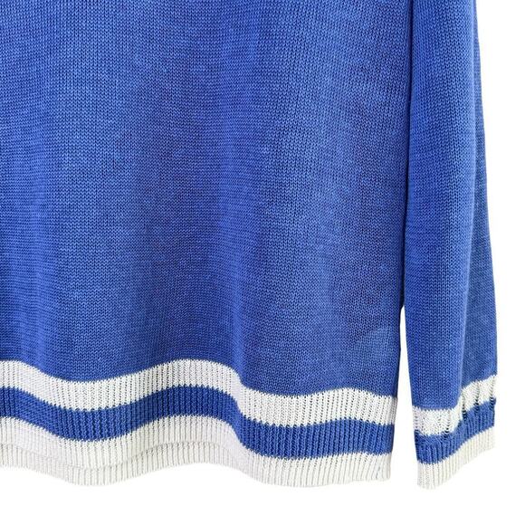 Talbots Linen V-Neck Varsity Style Sweater in Blue‎ and White, Size Medium - Picture 7 of 11